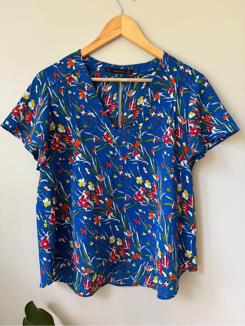 Zara Royal Blue Floral V-Neck Blouse